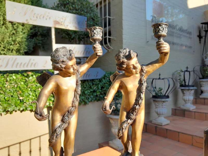 A 20th Century French Pair Of Bronze Candle Holders