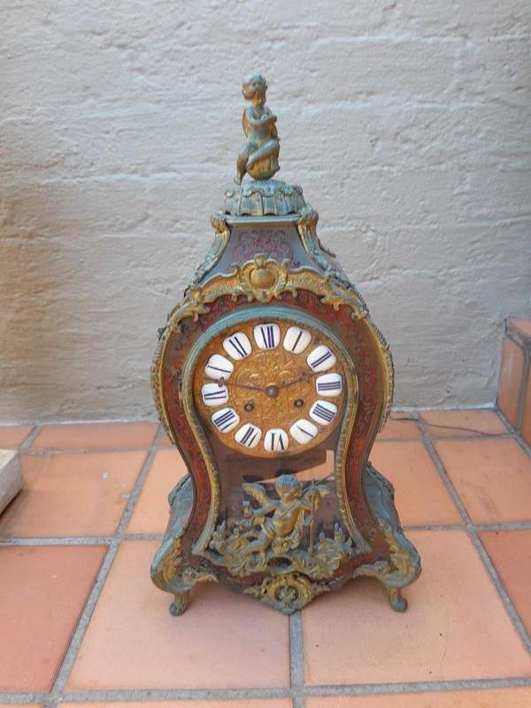 A Late 19th Century French Boulle With Ormolu, Tortoiseshell Gilt Metal Clock