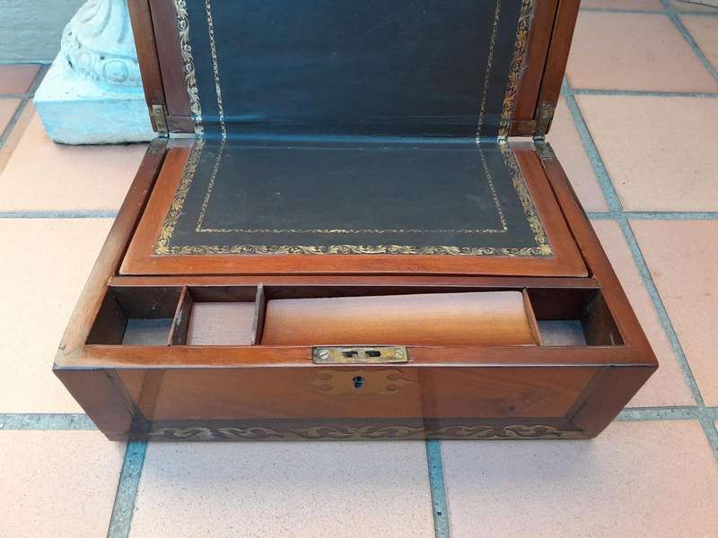 Early 19th Century Regency Mahogany And Rosewood And Brass Writing Slope With Gilt Leather Tooled...