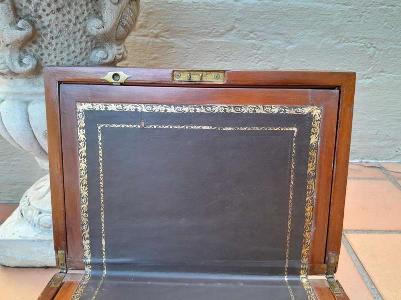 Early 19th Century Regency Mahogany And Rosewood And Brass Writing Slope With Gilt Leather Tooled...