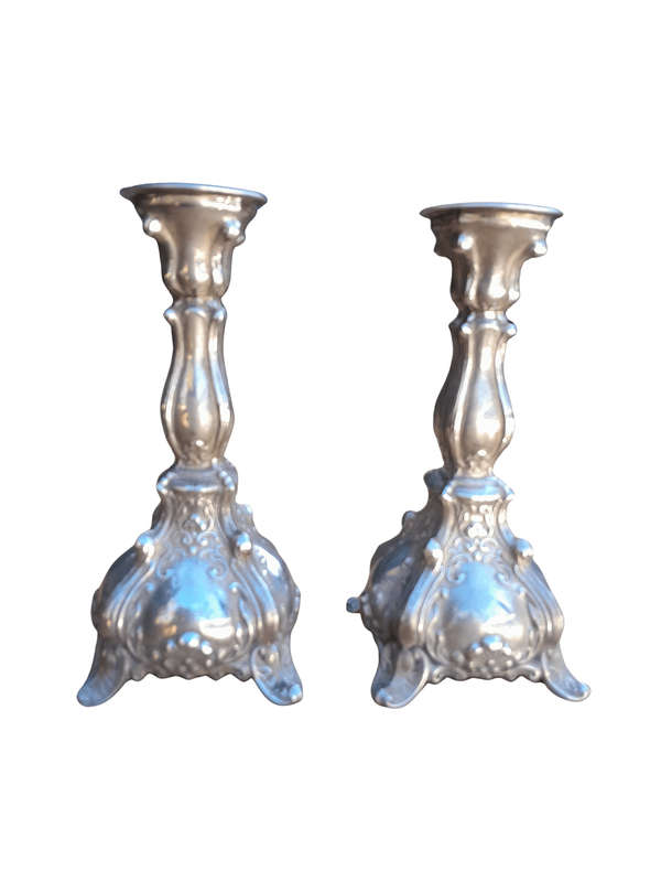 A Pair Of Sterling Silver Rococo Style Candlesticks In The Rococo Style Dimensions 16cm ( 187 Gra...