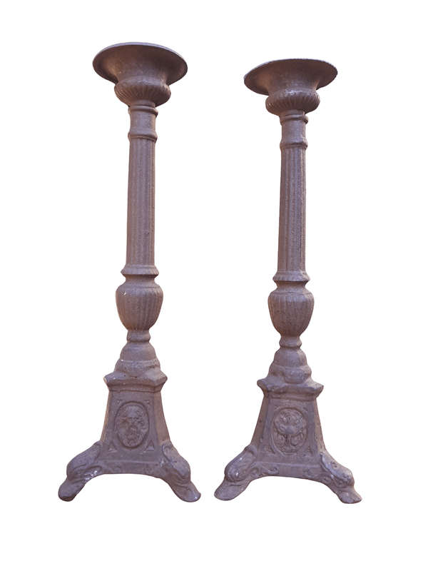 A Pair Of  French Cast Iron Candle Holders
