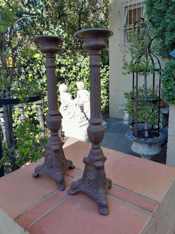 A Pair Of  French Cast Iron Candle Holders