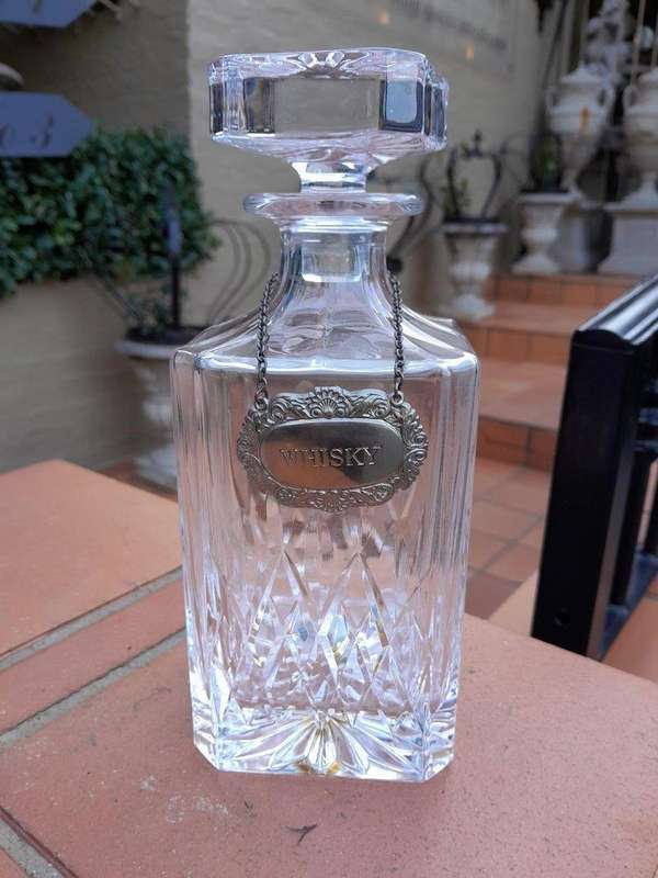 A Set Of Three Cut Glass Decanters With Labels (Whisky, Gin And  Brandy)