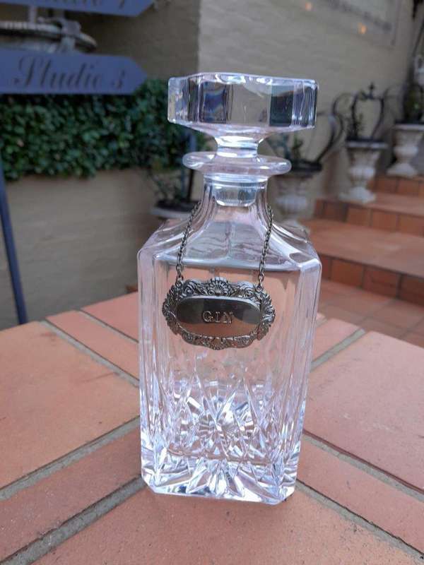 A Set Of Three Cut Glass Decanters With Labels (Whisky, Gin And  Brandy)
