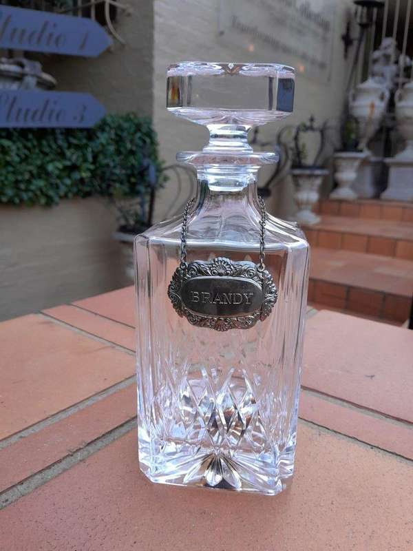 A Set Of Three Cut Glass Decanters With Labels (Whisky, Gin And  Brandy)