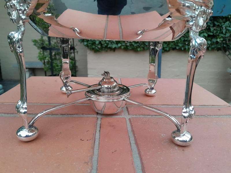 A 19th Century Silver-Plated Chafing Dish with Handle on Stand with Burner