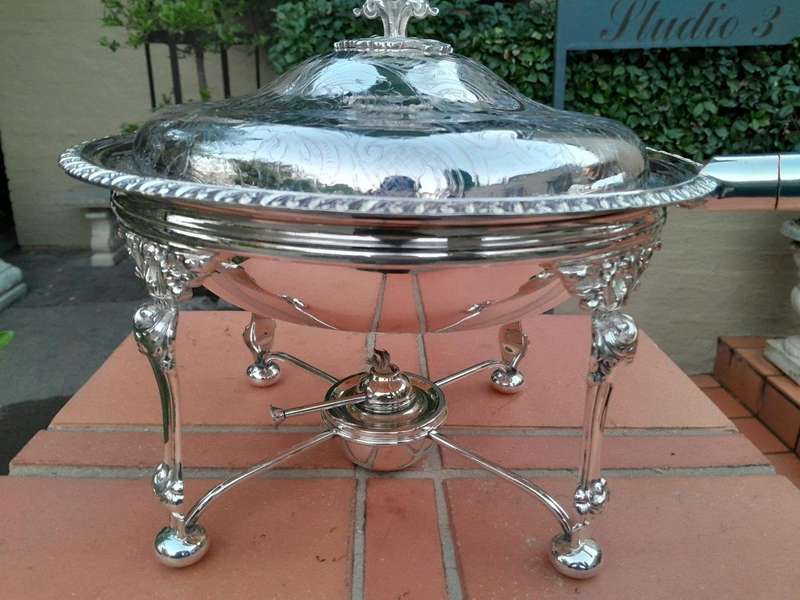 A 19th Century Silver-Plated Chafing Dish with Handle on Stand with Burner