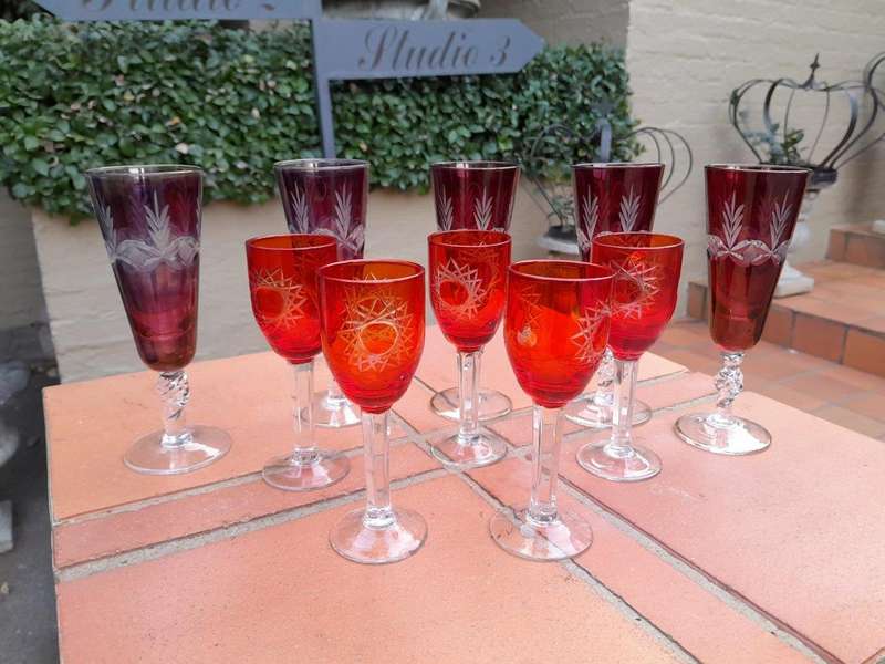 A 20th Century Collection Of Eleven Bohemian Cut Crystal Champagne And Sherry Glasses