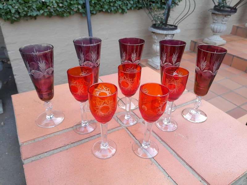 A 20th Century Collection Of Eleven Bohemian Cut Crystal Champagne And Sherry Glasses
