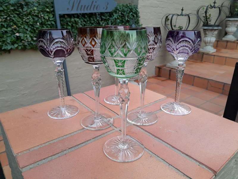 A 20th Century Collection Of  Six Bohemian Of Cut Crystal Wine  Gasses
