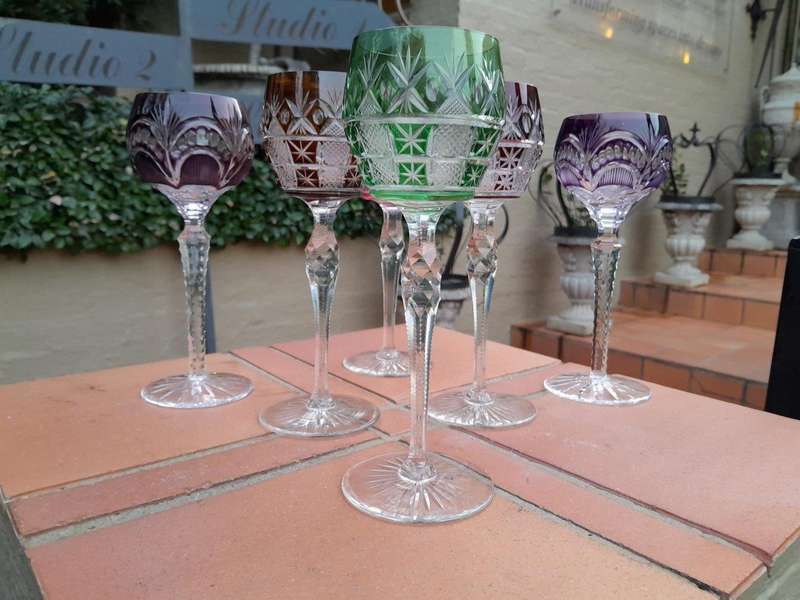 A 20th Century Collection Of  Six Bohemian Of Cut Crystal Wine  Gasses