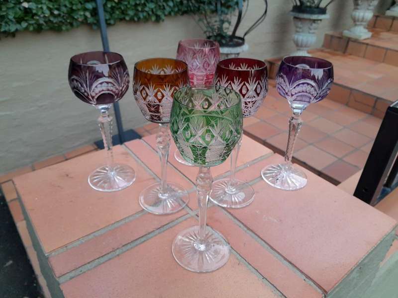 A 20th Century Collection Of  Six Bohemian Of Cut Crystal Wine  Gasses