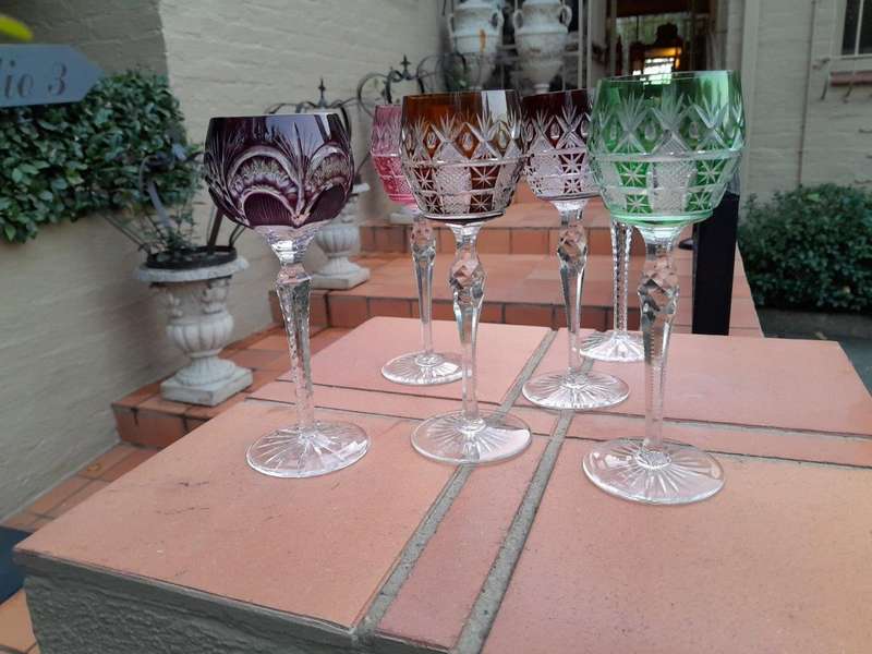 A 20th Century Collection Of  Six Bohemian Of Cut Crystal Wine  Gasses