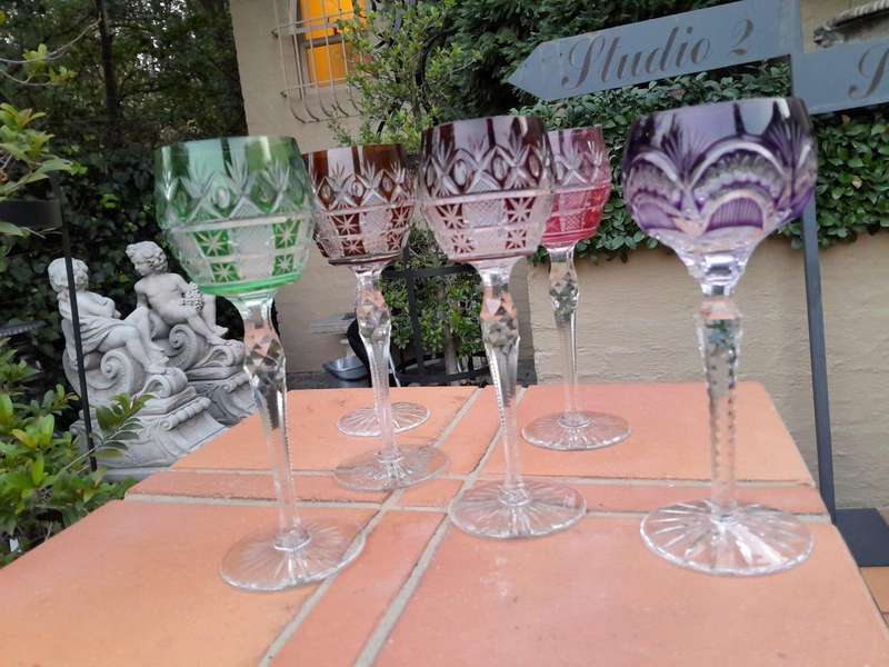 A 20th Century Collection Of  Six Bohemian Of Cut Crystal Wine  Gasses