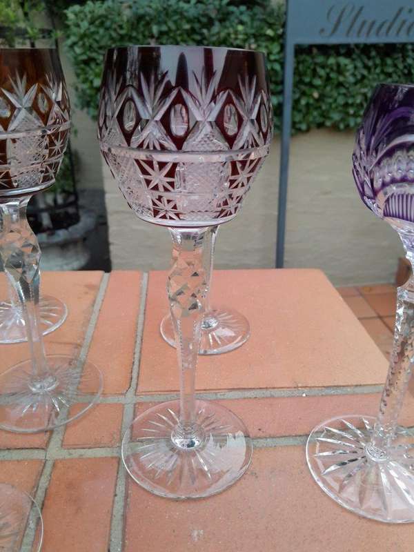 A 20th Century Collection Of  Six Bohemian Of Cut Crystal Wine  Gasses
