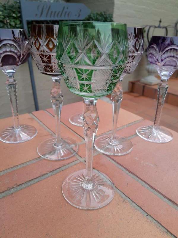 A 20th Century Collection Of  Six Bohemian Of Cut Crystal Wine  Gasses