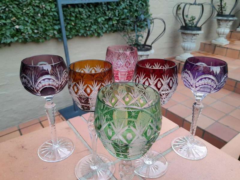A 20th Century Collection Of  Six Bohemian Of Cut Crystal Wine  Gasses