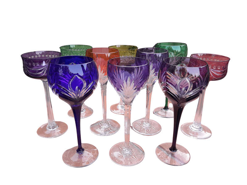 A 20th Century Collection Of Ten Bohemian Cut Crystal Wine Glasses