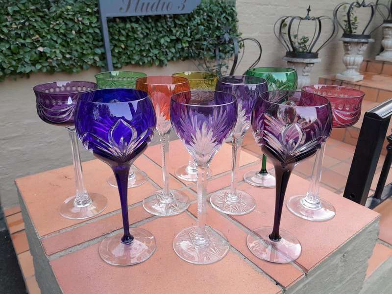 A 20th Century Collection Of Ten Bohemian Cut Crystal Wine Glasses