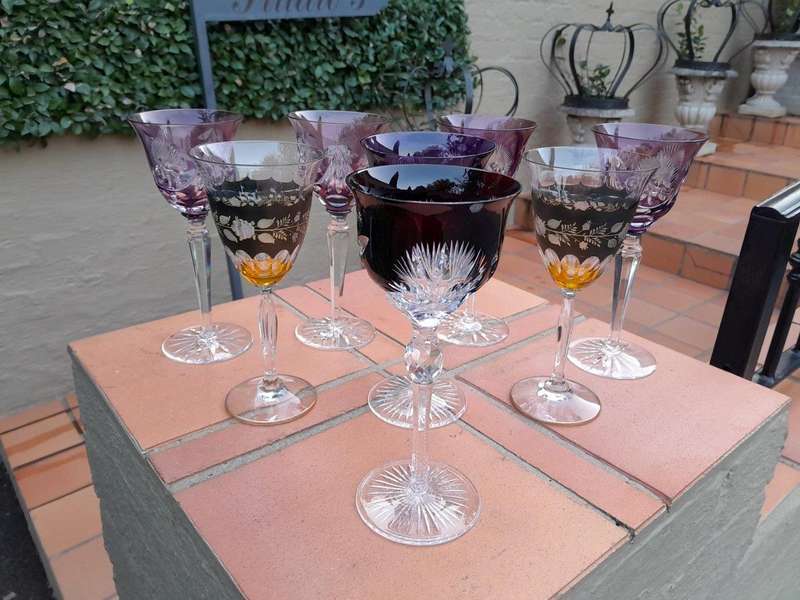 A 20th Century Collection Of Four Pairs Of Bohemian Cut Crystal Wine Glasses