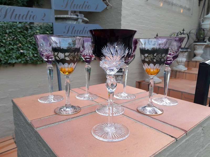 A 20th Century Collection Of Four Pairs Of Bohemian Cut Crystal Wine Glasses