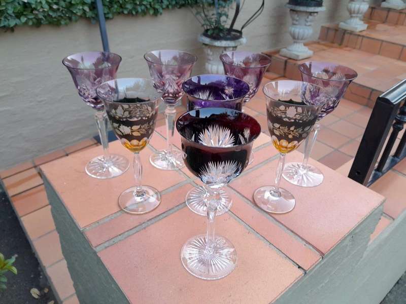 A 20th Century Collection Of Four Pairs Of Bohemian Cut Crystal Wine Glasses