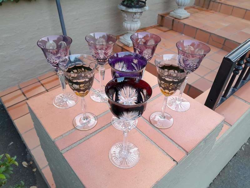 A 20th Century Collection Of Four Pairs Of Bohemian Cut Crystal Wine Glasses