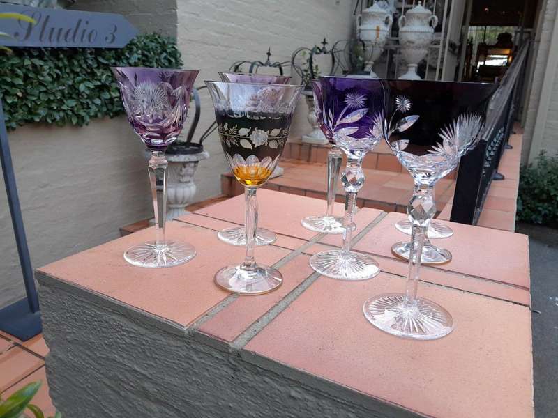 A 20th Century Collection Of Four Pairs Of Bohemian Cut Crystal Wine Glasses