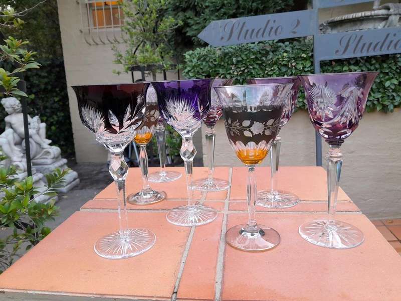 A 20th Century Collection Of Four Pairs Of Bohemian Cut Crystal Wine Glasses