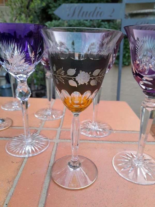 A 20th Century Collection Of Four Pairs Of Bohemian Cut Crystal Wine Glasses