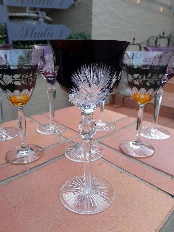 A 20th Century Collection Of Four Pairs Of Bohemian Cut Crystal Wine Glasses
