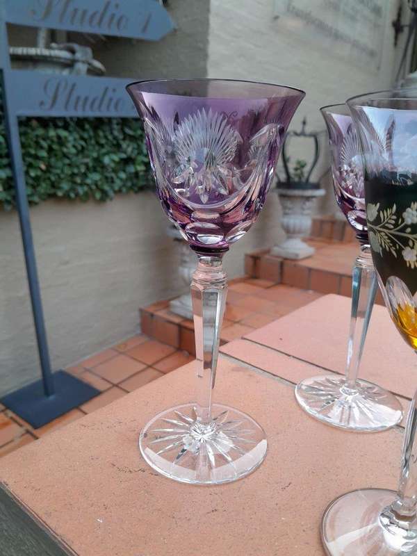 A 20th Century Collection Of Four Pairs Of Bohemian Cut Crystal Wine Glasses