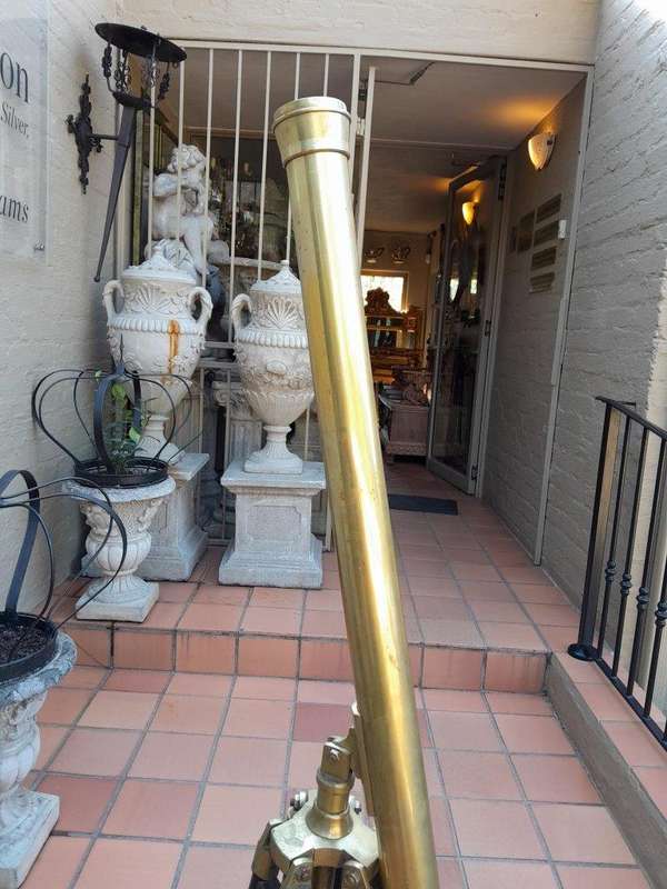 20th Century Antique Solid Brass Nautical Telescope On Wooden Tripod Legs