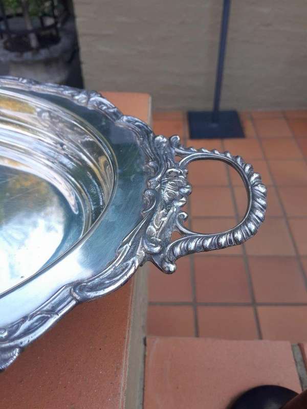 A 20thc EPNS Rococo Style Tray With Handles And On Four Feet