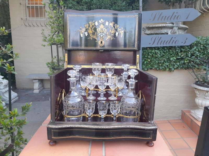 A 19th Century  French Ebonised Rosewood In An Inlaid Mother Of Pearl Case