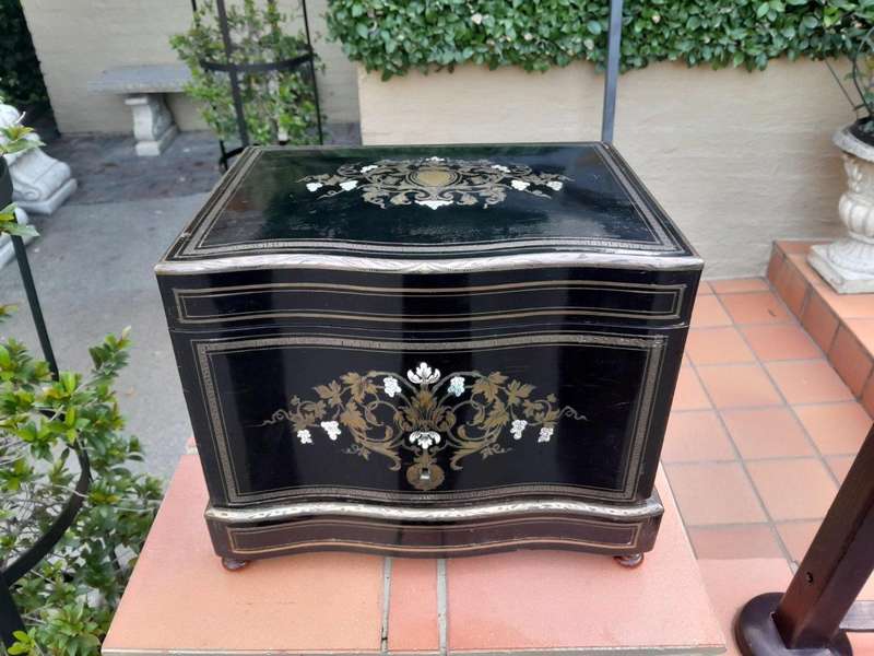A 19th Century  French Ebonised Rosewood In An Inlaid Mother Of Pearl Case