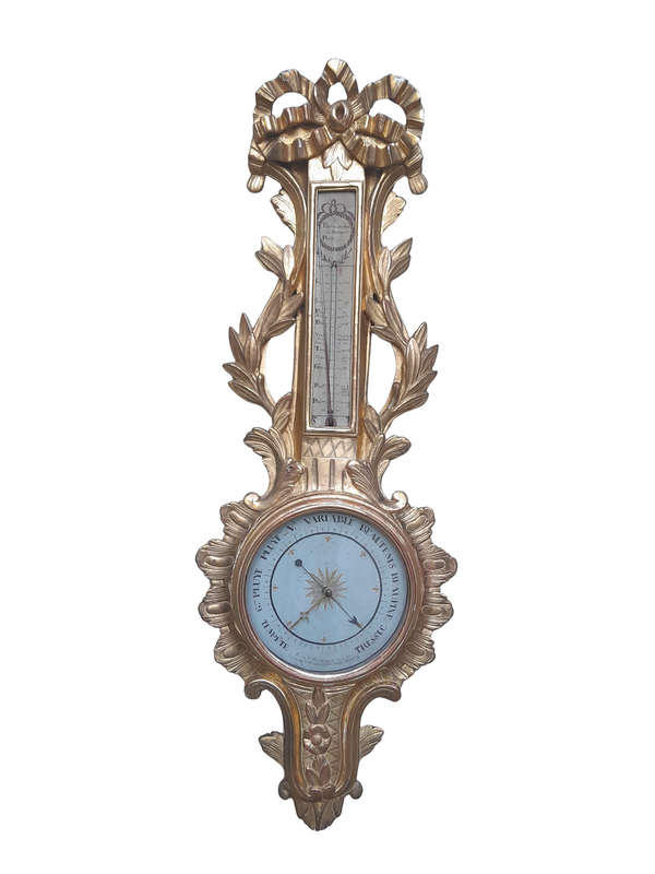 A Rare 18th Century French Paris Louis XVI Giltwood Barometer