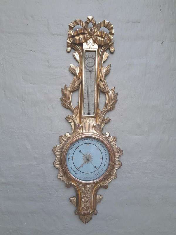 A Rare 18th Century French Paris Louis XVI Giltwood Barometer