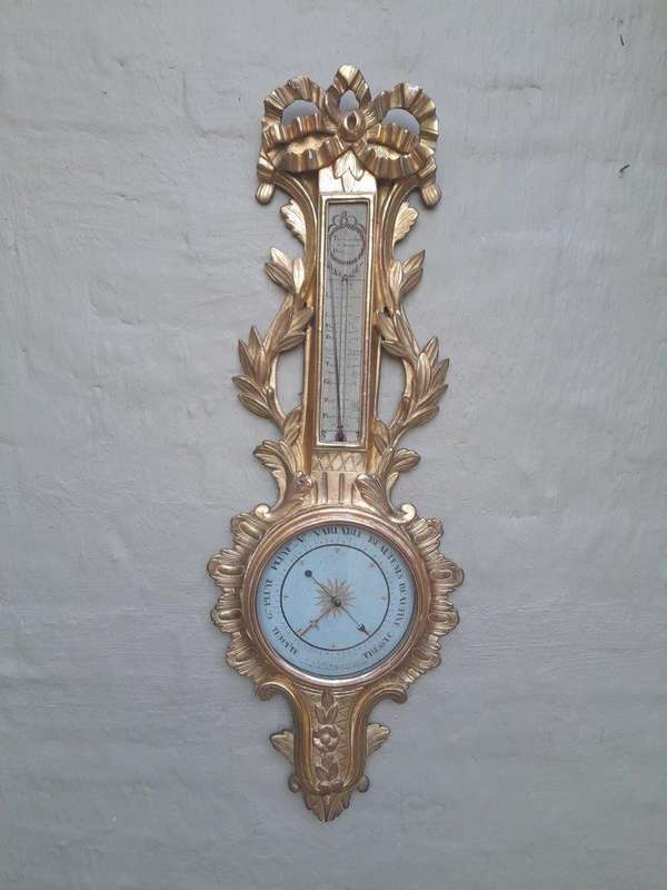 A Rare 18th Century French Paris Louis XVI Giltwood Barometer