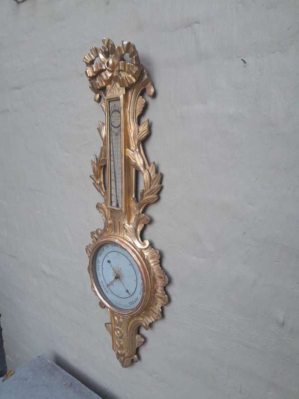 A Rare 18th Century French Paris Louis XVI Giltwood Barometer