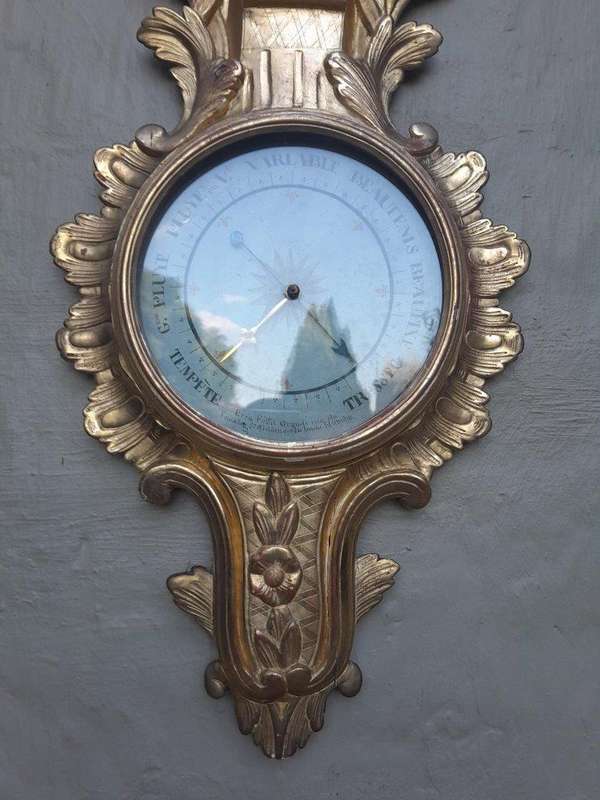 A Rare 18th Century French Paris Louis XVI Giltwood Barometer
