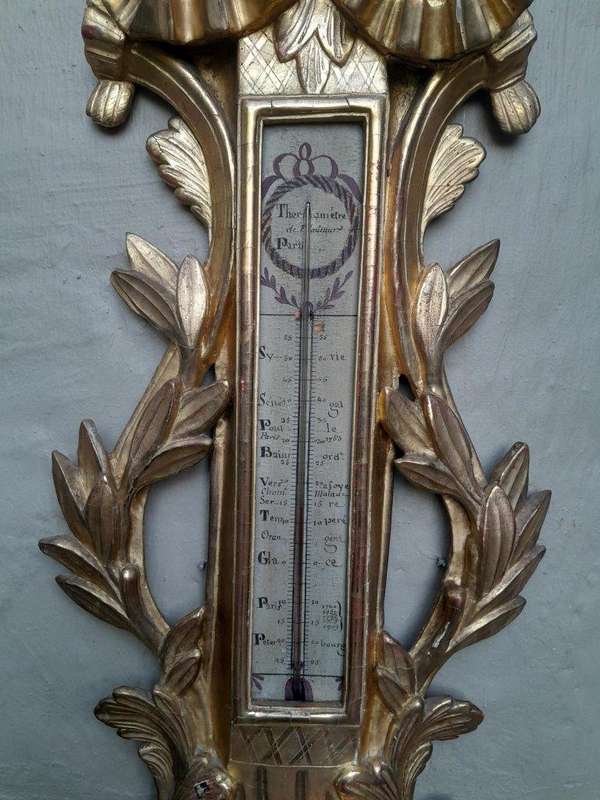 A Rare 18th Century French Paris Louis XVI Giltwood Barometer