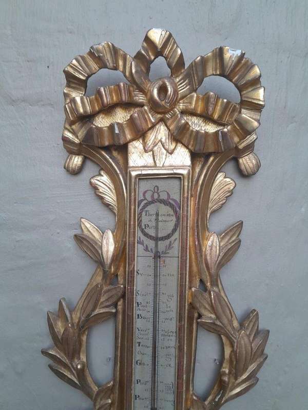 A Rare 18th Century French Paris Louis XVI Giltwood Barometer