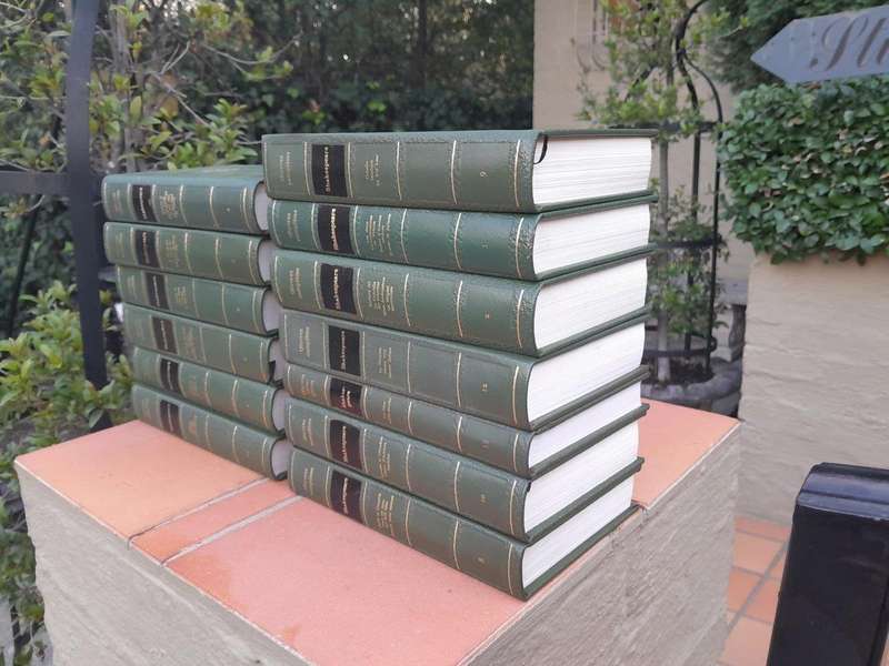 A 20th Century French Set Of Thirteen Volumes Of Shakespeare Covered In Green Leather With Gilded...