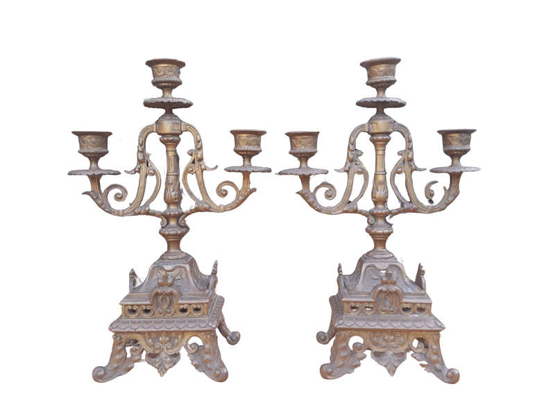A 19th Century French Pair Of Brass Candle Holders