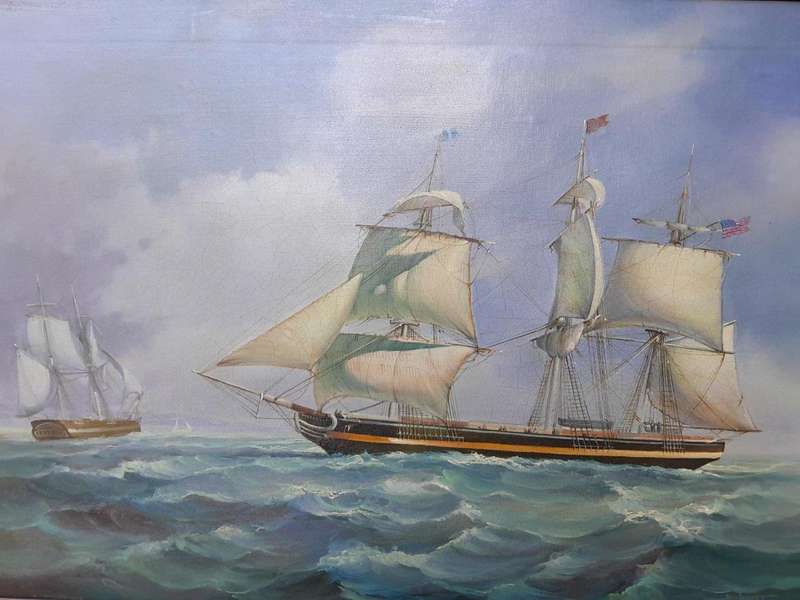A 20TH Century French Oil On Canvas Ships In Sea Signed In Gold Frame
