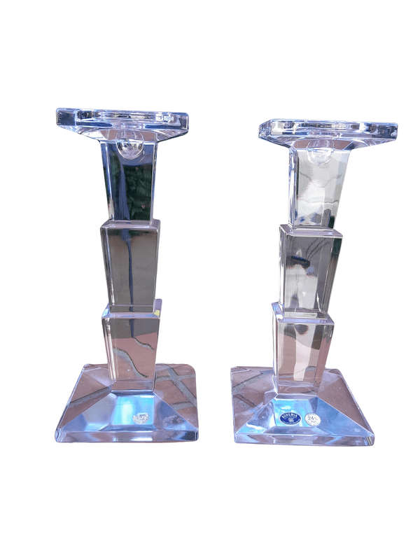 A Pair Of Crystal Bohemia Candle Holders / Sticks
