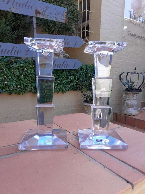 A Pair Of Crystal Bohemia Candle Holders / Sticks