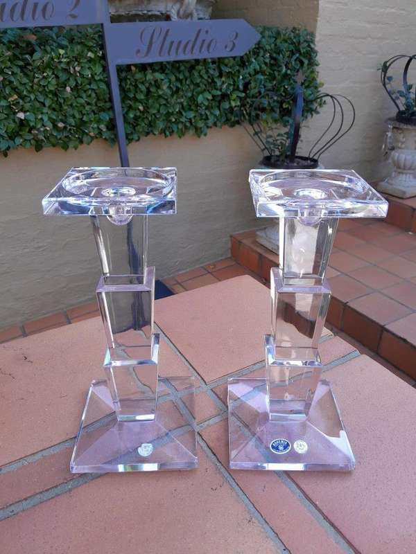 A Pair Of Crystal Bohemia Candle Holders / Sticks